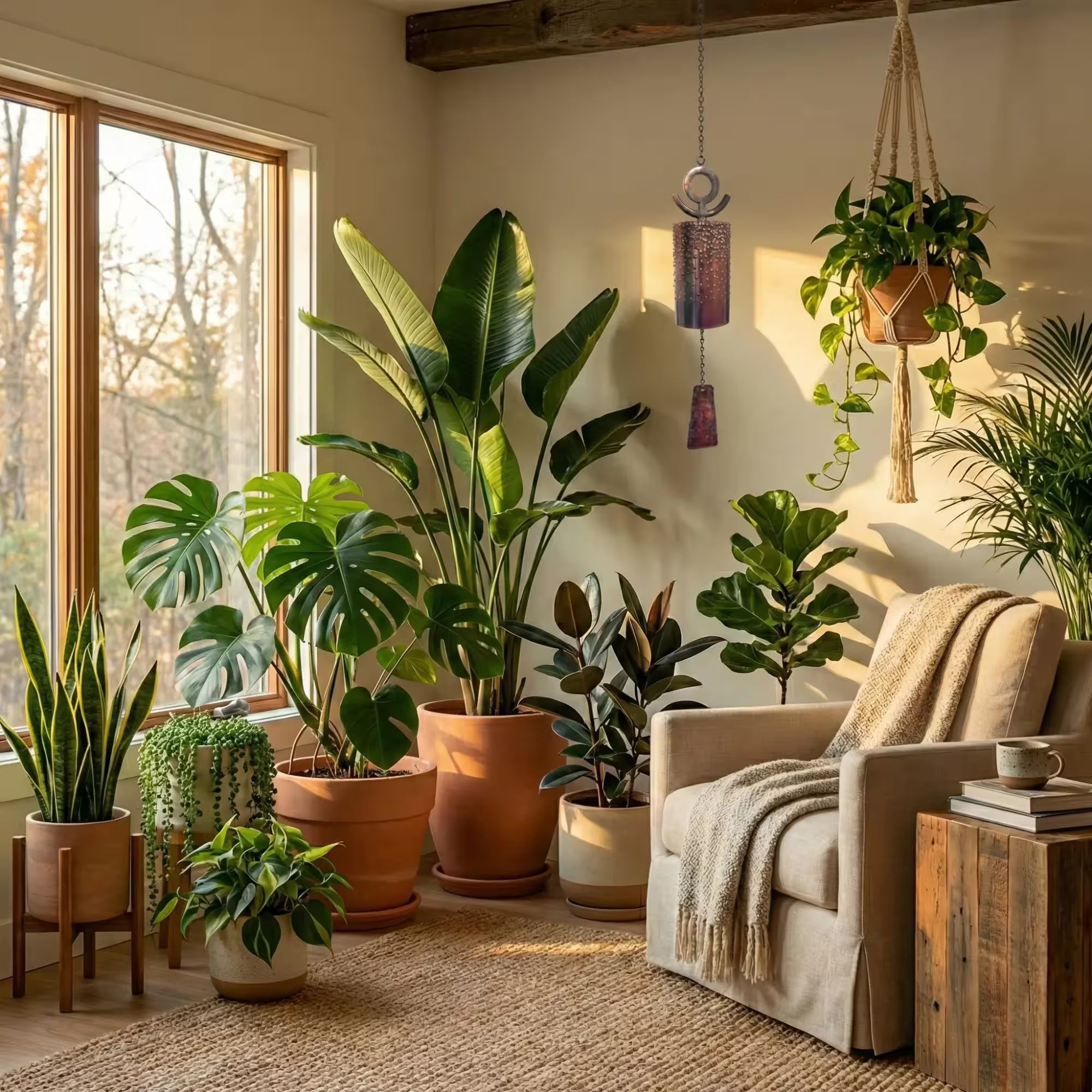 How to create a calming ‘nature retreat’ with indoor plants, metal art and artistic mission bells.