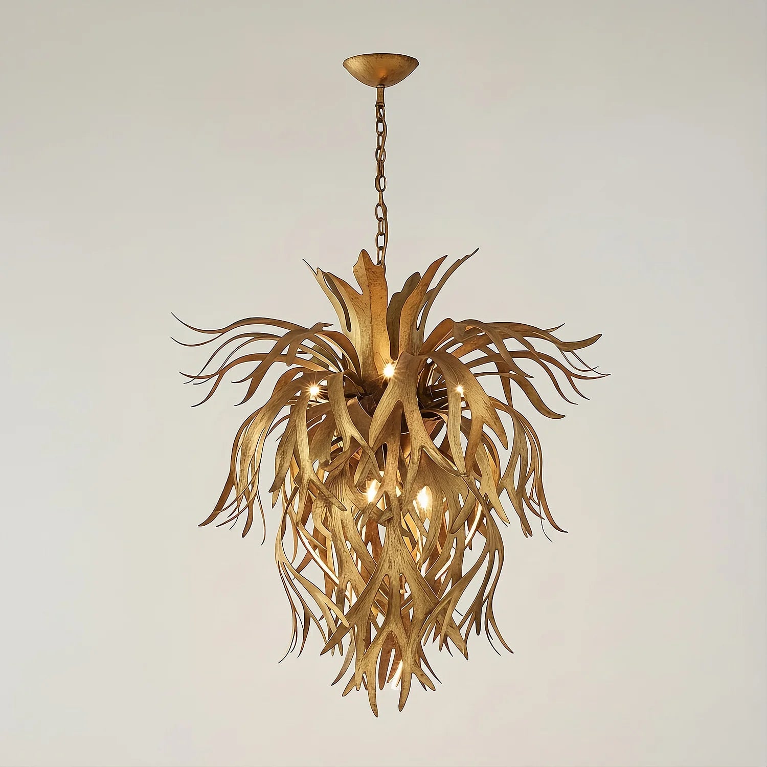 Detail of the Platycerium Chendelier in our gold leaf finish.