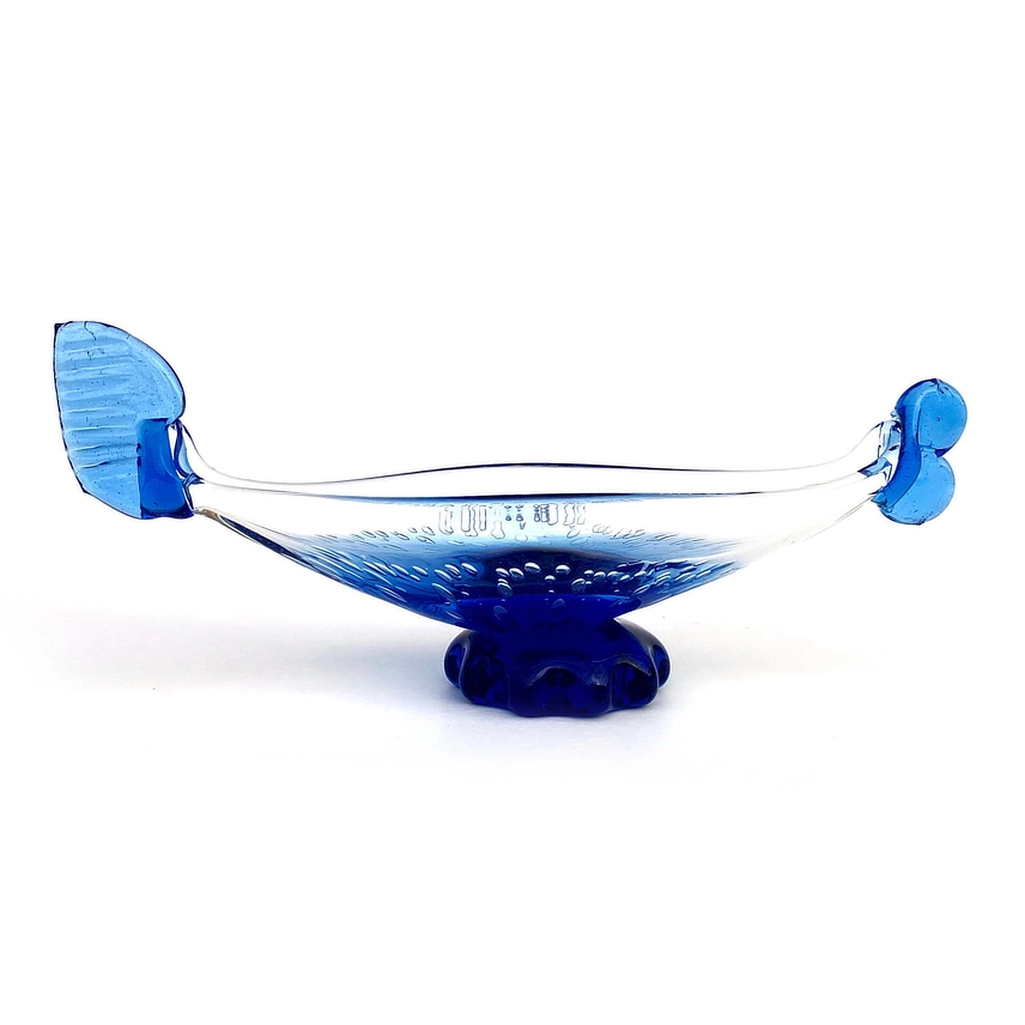 Glass bowl with blue accents on a white background