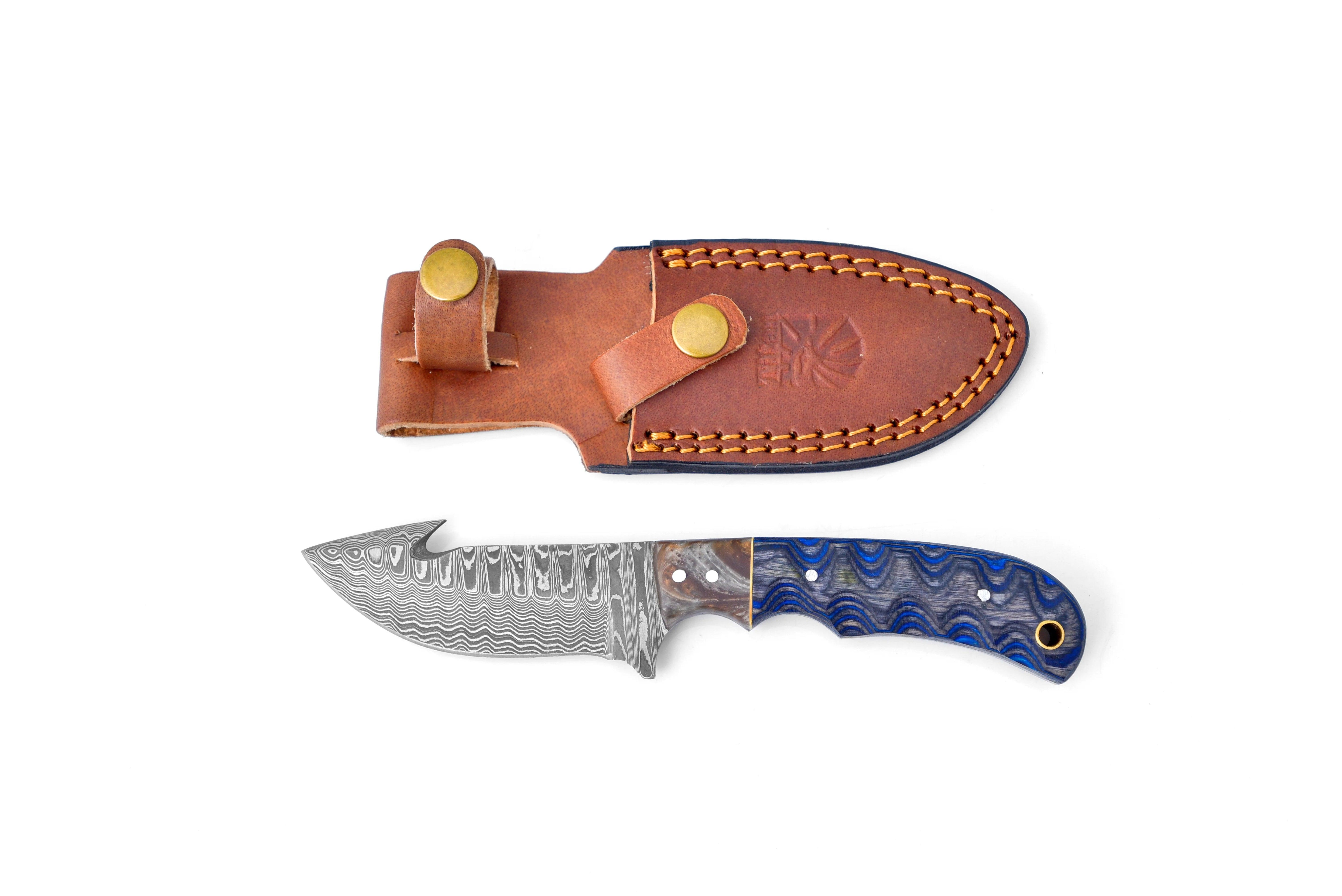 Damascus Steel Gut Hook Hunting Knive