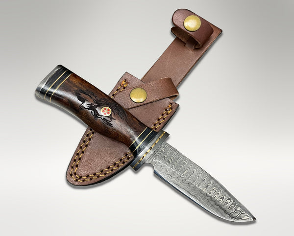 Damascus Steel Hunting Knife with Black Walnut Handle