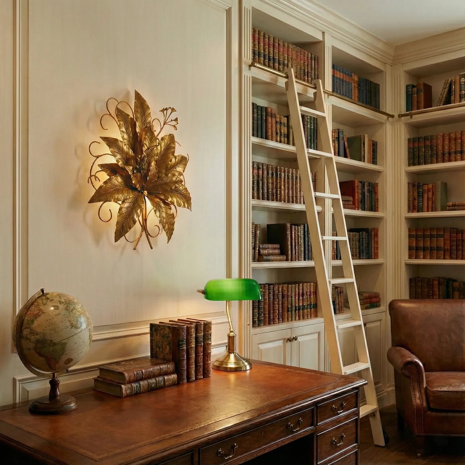 Summer Harvest botanical wall sconce in a study. 